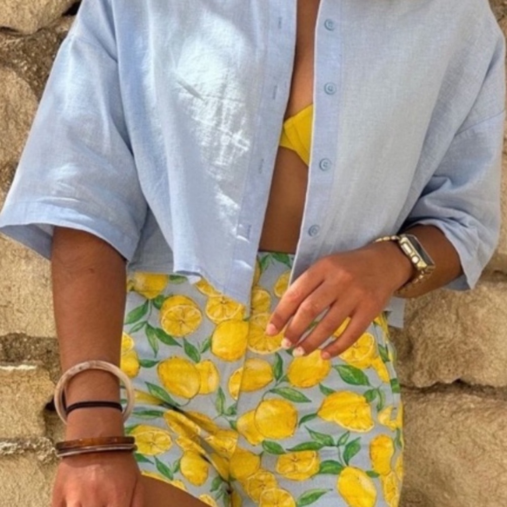 Zara Blue and Yellow Lemon Print Women Shorts